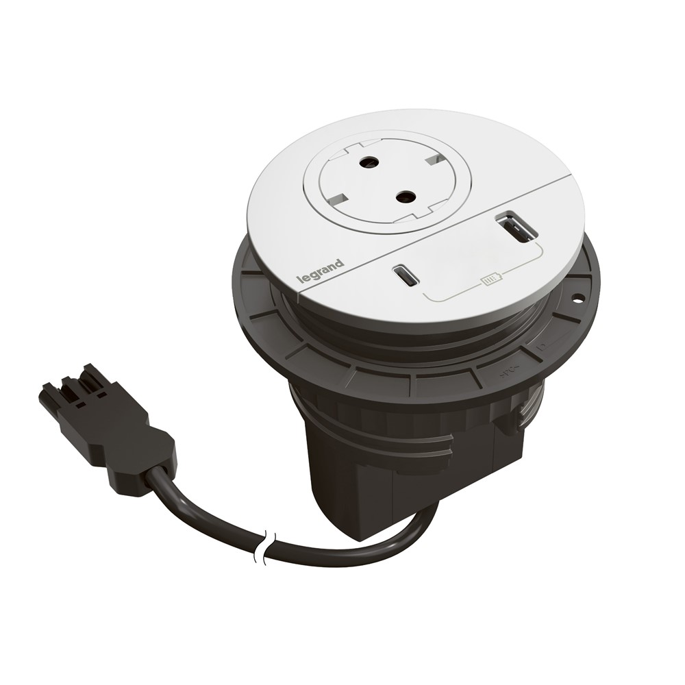 655044F Контакт за вгражд. Ø80мм, 1xSchuko, USBA+C, WEIL, кабел, щепсел, бял, Incara Disq, Legrand_small