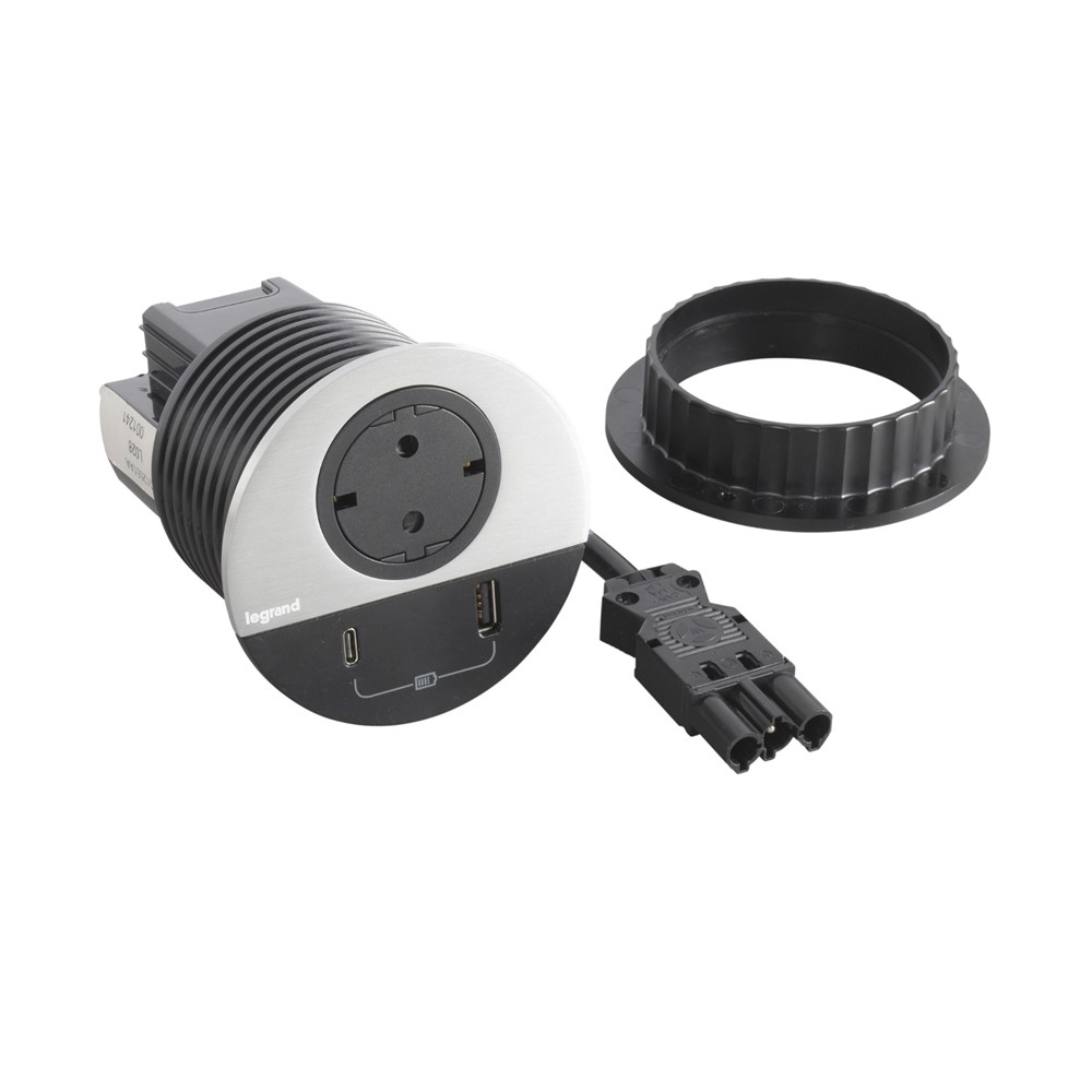 655046F Контакт за вгражд. Ø80мм, 1xSchuko, USBA+C, WEIL, кабел, щепсел, черен, Incara Disq, Legrand_small