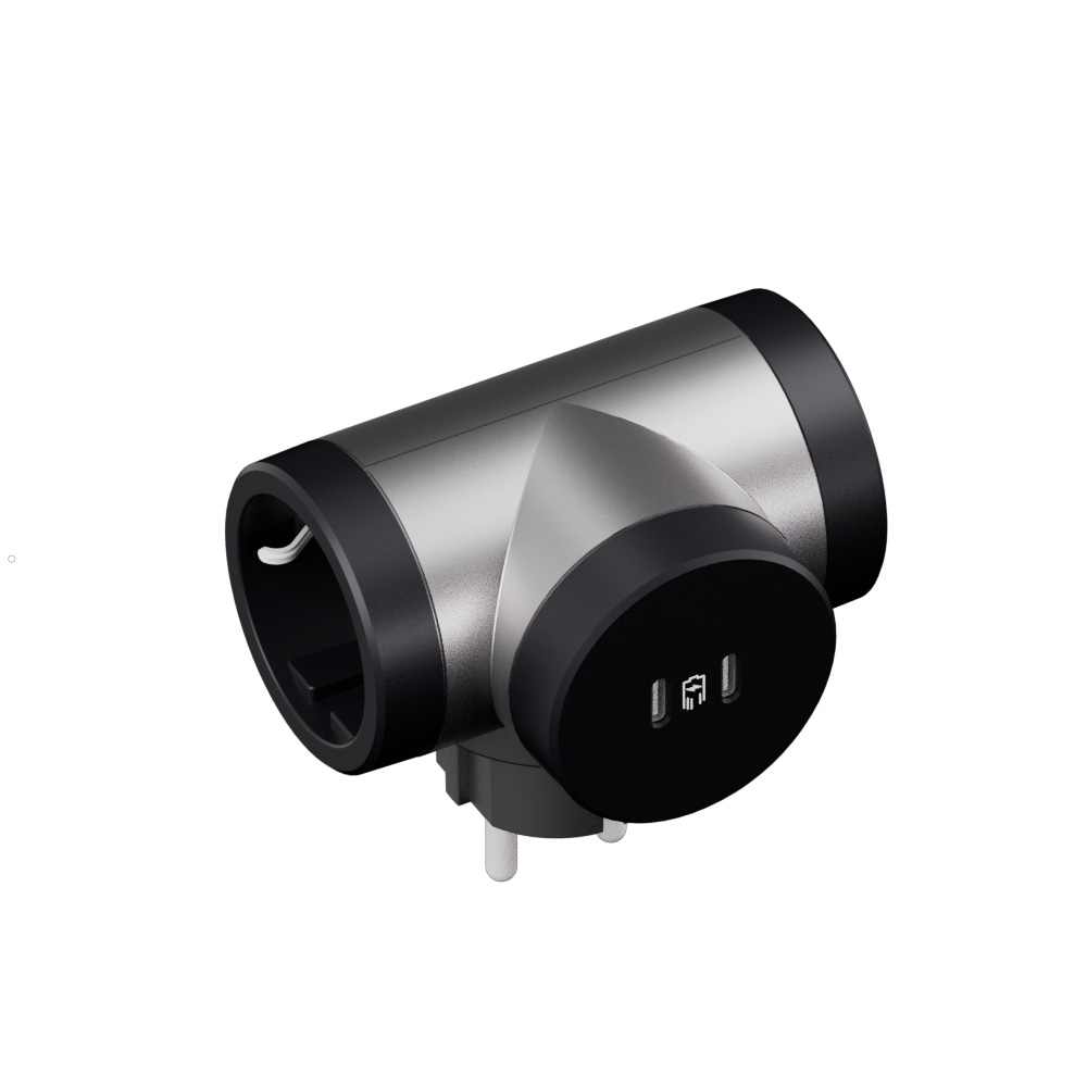 694433 Адаптер шуко 2P+E, 2 странични въртящи се гнезда, USB C+C, алуминий, Legrand