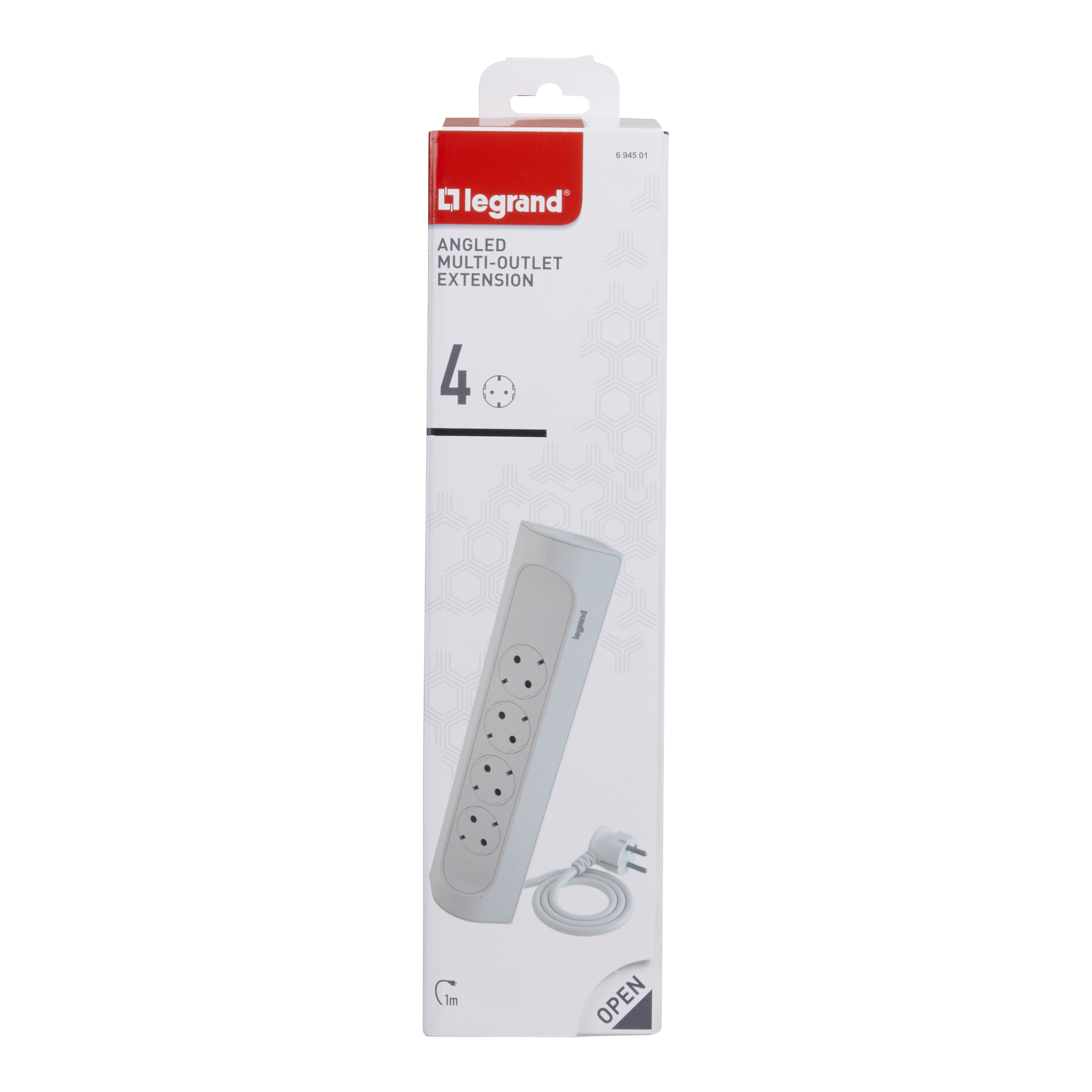 694501 Legrand Разклонител COR, ъглов,  шуко, 4X2P+E, 1 м. кабел,  бяло_small