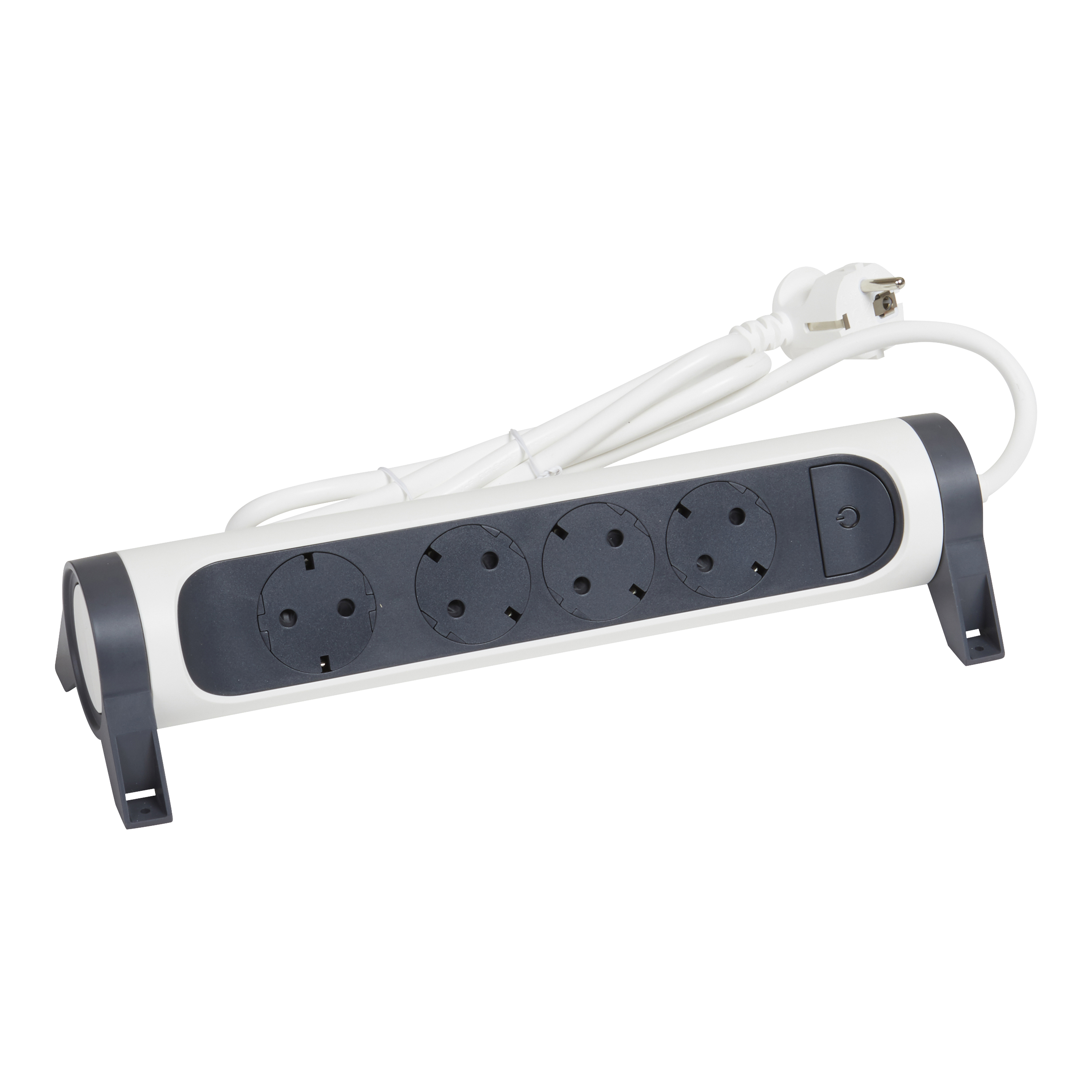 694529 Legrand Разклонител PRE, шуко, 4X2P+E, въртящ се, 1,5м. кабел, бяло/сиво