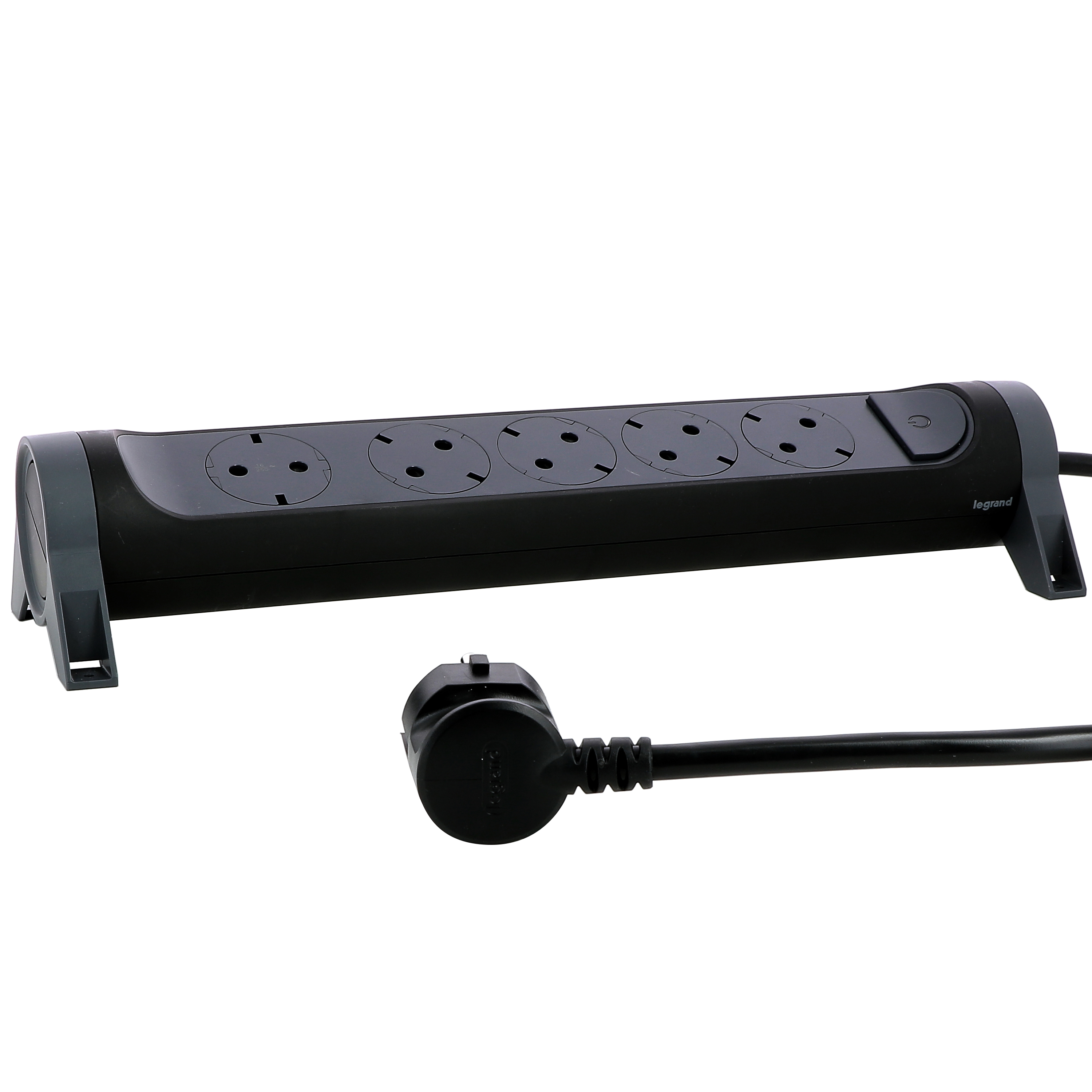 694532 Legrand Разклонител PRE, шуко, 5X2P+E, въртящ се,  1,5м. кабел, черно/сиво