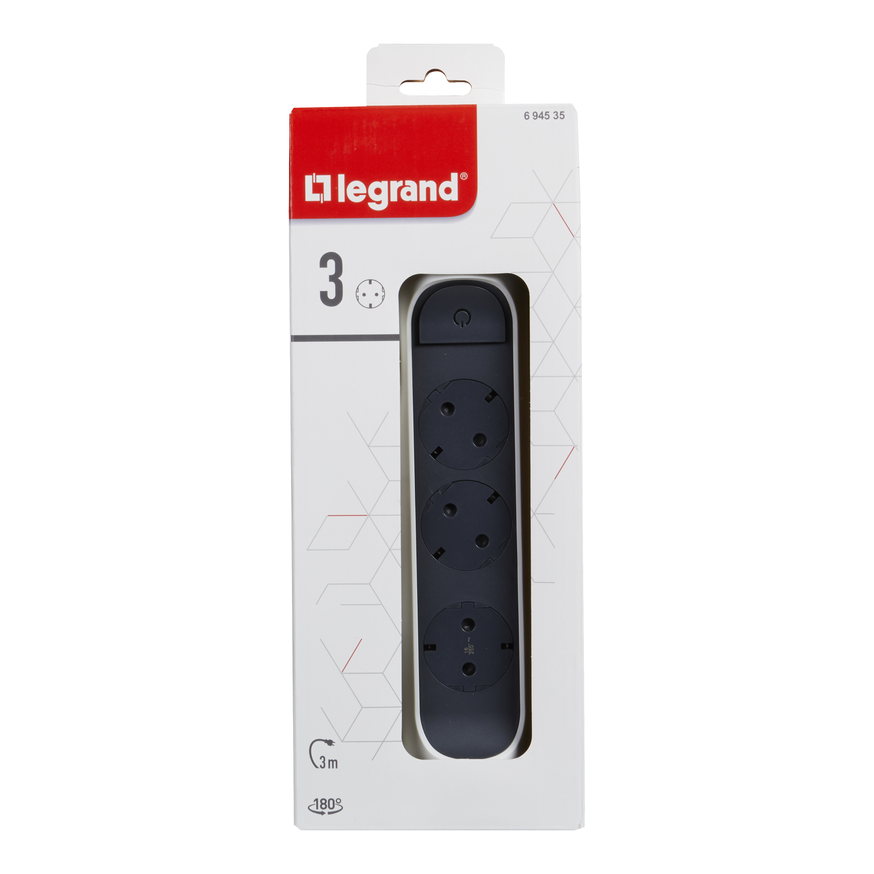 694535 Legrand Разклонител PRE, шуко, 3X2P+E, въртящ се,  3м. кабел, бяло/сиво_small