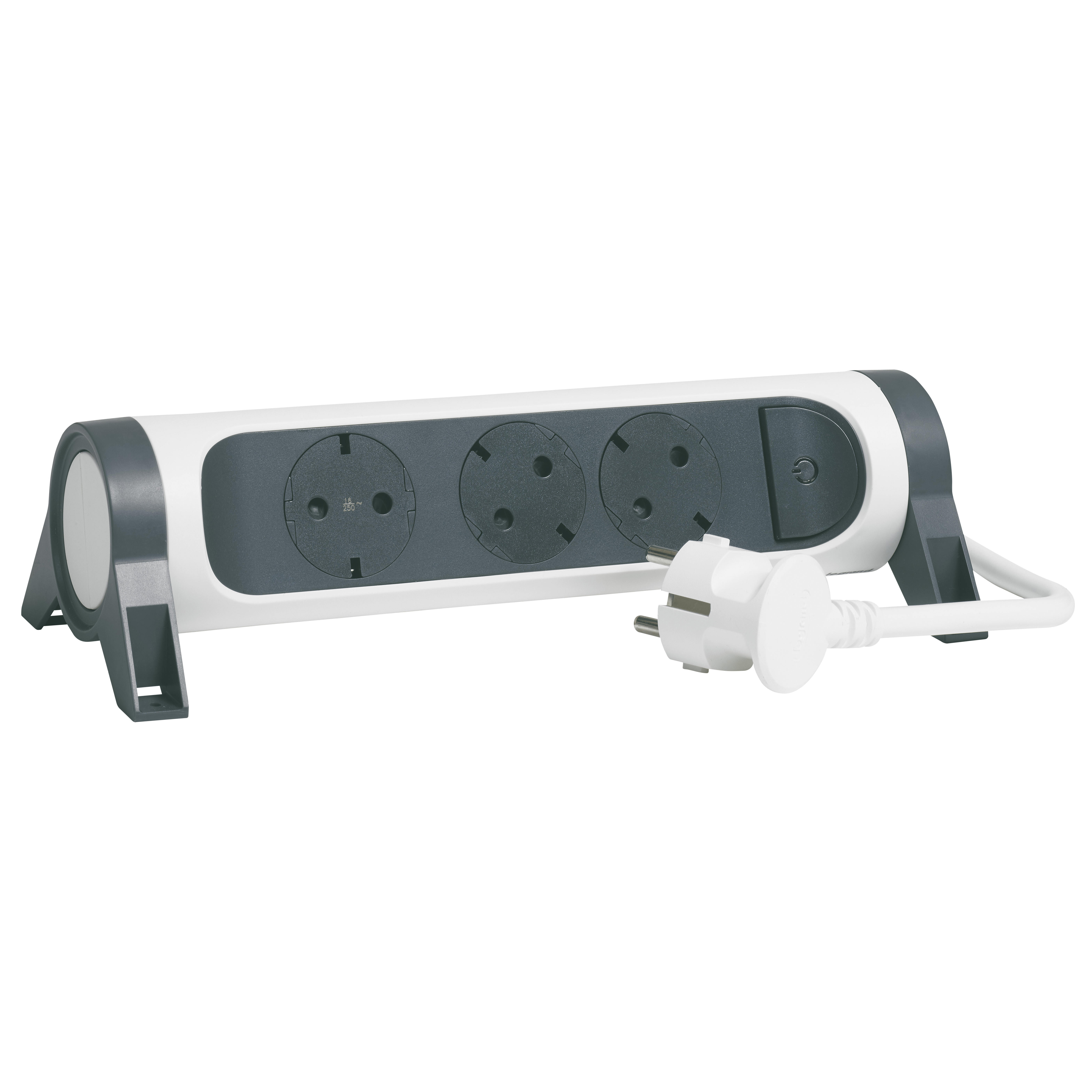 694535 Legrand Разклонител PRE, шуко, 3X2P+E, въртящ се,  3м. кабел, бяло/сиво