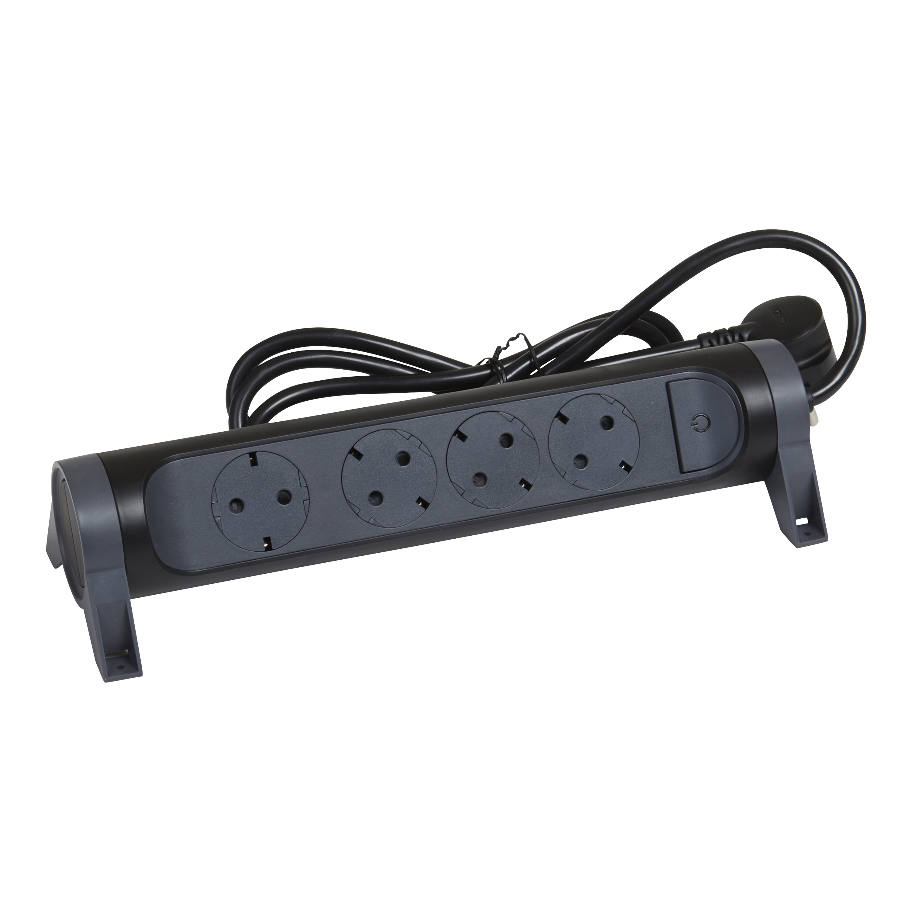 694537 Legrand Разклонител PRE, шуко, 4X2P+E, въртящ се,  3м. кабел, черно/сиво