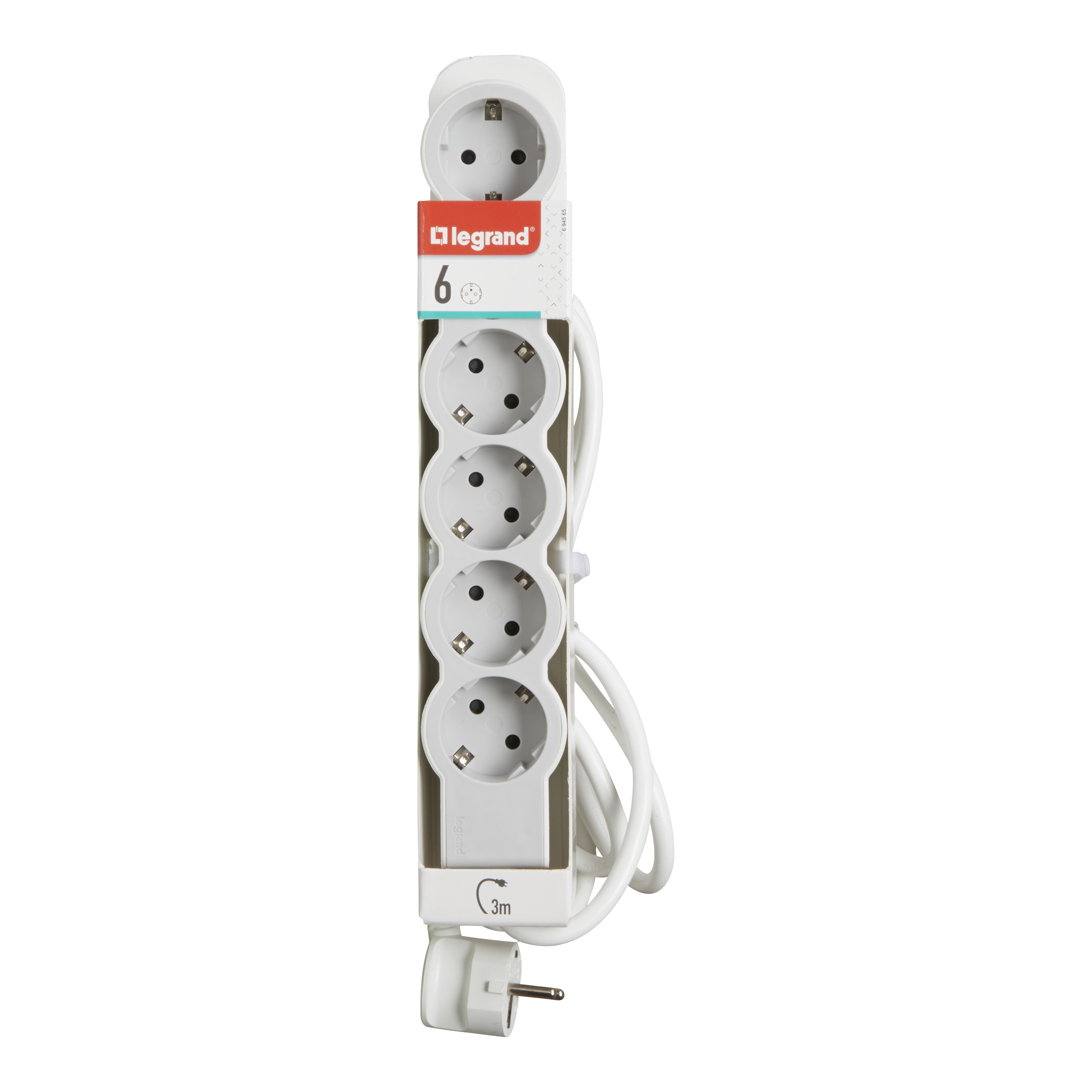 694565 Legrand Разклонител STD, шуко, 6X2P+E, 3м. кабел, бяло/сиво_small