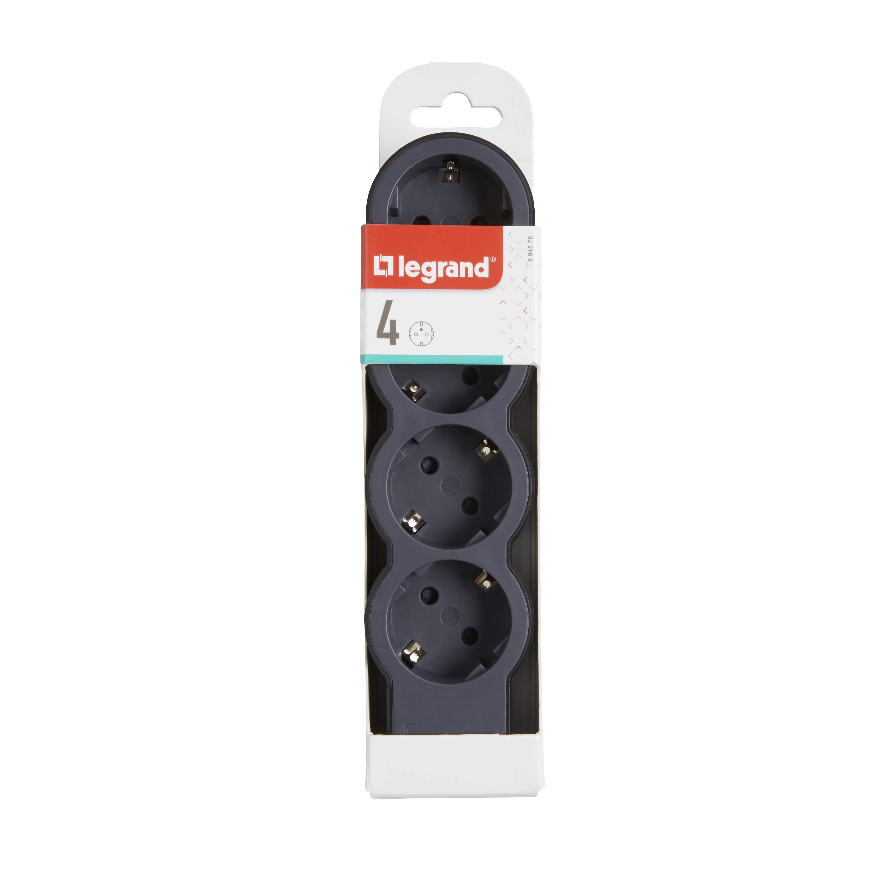 694576 Legrand Разклонител STD, шуко, 4X2P+E, без кабел черно/сиво_small