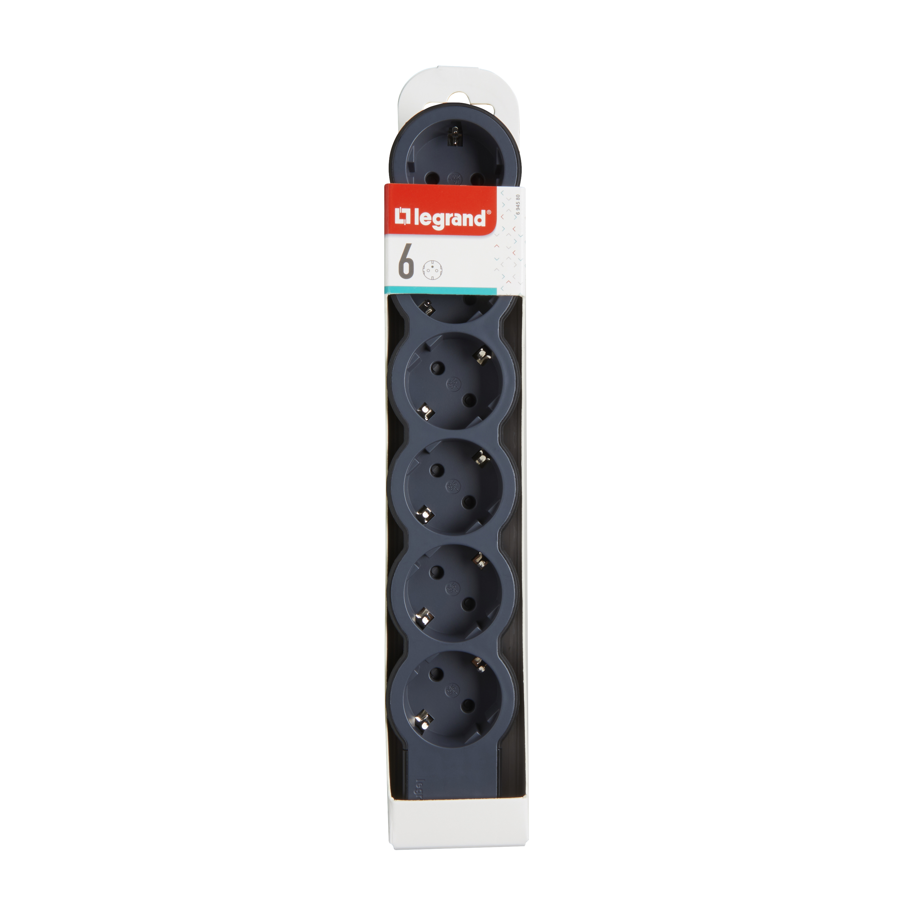 694580 Legrand Разклонител STD, шуко, 6X2P+E, без кабел черно/сиво_small