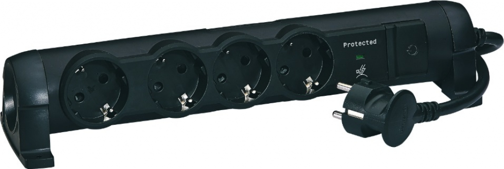 694611 Legrand Разклонител 4х2P+E с кабел 1,5 метра, защита от пренапрежение, Черен_small