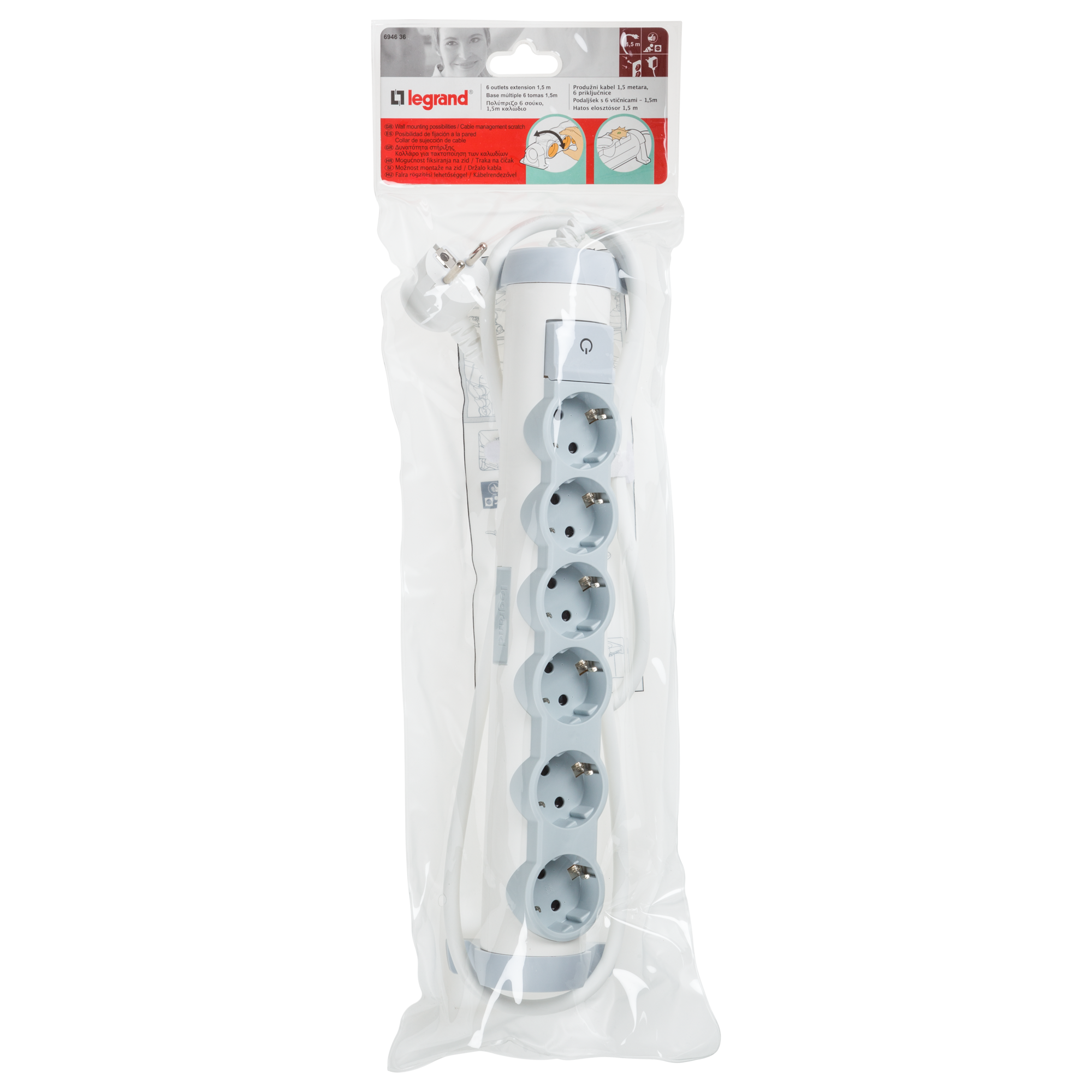 694636 Legrand Разклонител 6х 2P+E, с кабел 1,5 метра Бял_small