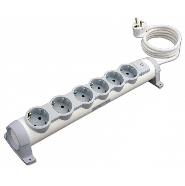 694637 Legrand Разклонител 6x 2P+E, с кабел 3 метра, с ключ, Бял_small