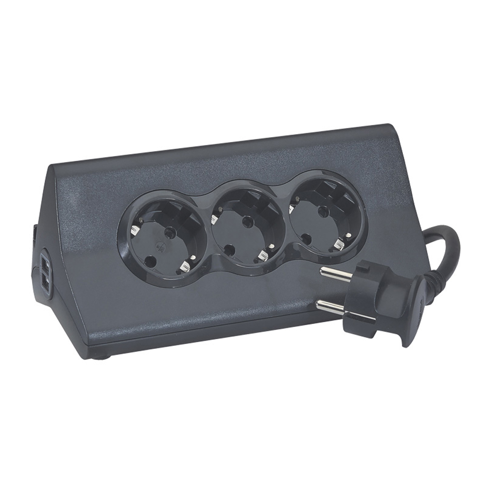694811 Legrand Разклонител 3x2P+E, 2xUSB тип A,претоварване,с поставка за таблет,с кабел 1.50м,Черен