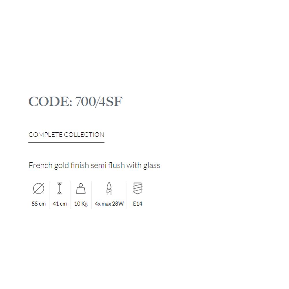 700/4SF/008 SEMI FLUSH WITH GLASS 4xMAX28W E14 Antique brass finish Possoni_small