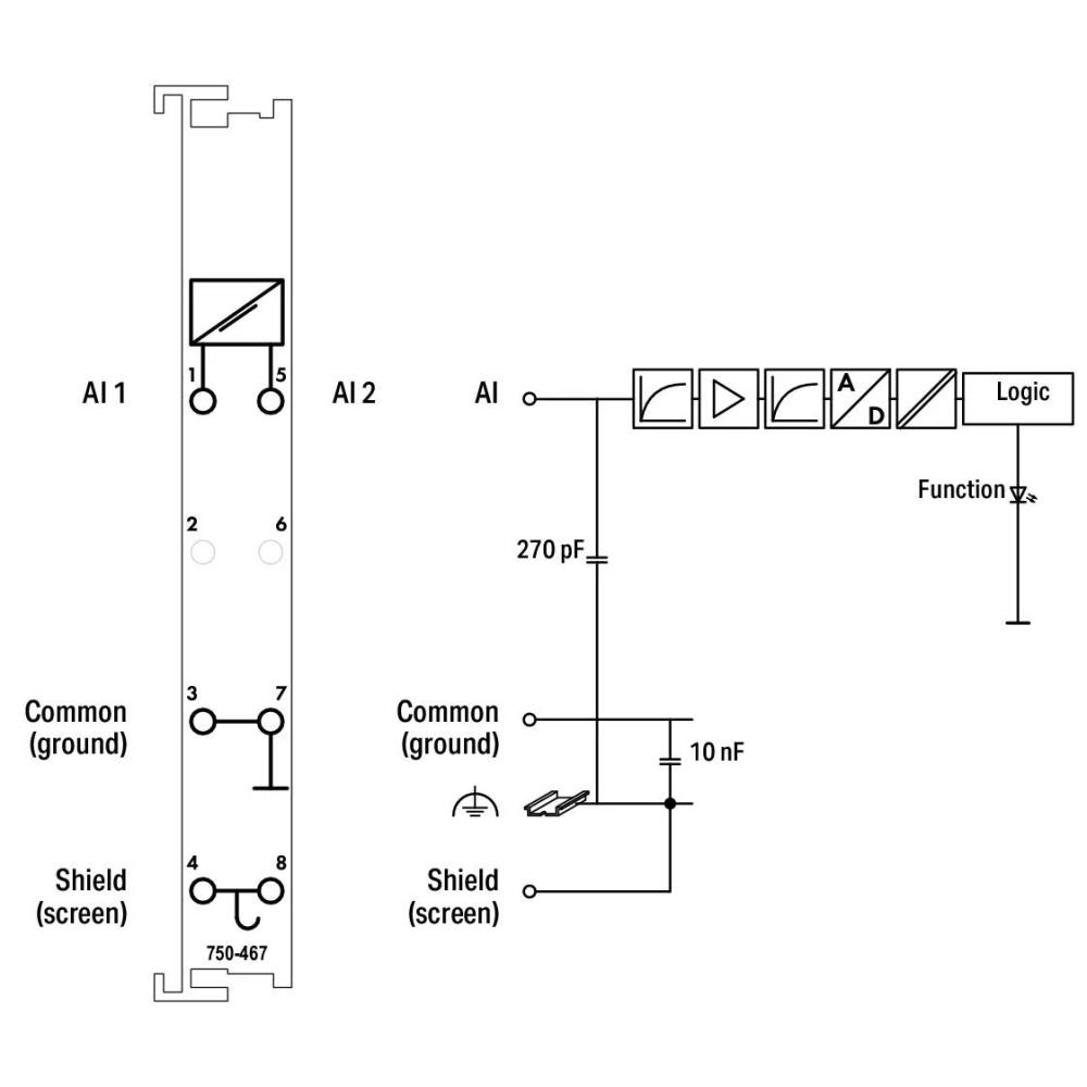 750-467 2-канален аналогов вход; 0 ... 10 VDC; Несиметричен Wago_small
