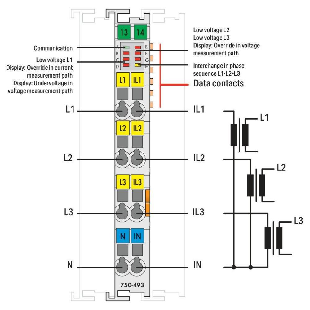 750-493/000-001 Измерване на трифазна мощност; 480 VAC, 5 A Wago_small