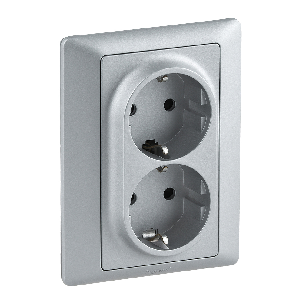 755704 Двоен контакт Valena Life с рамка 2X2P+E Schuko 16A, авт. клеми, алуминий, Legrand_small