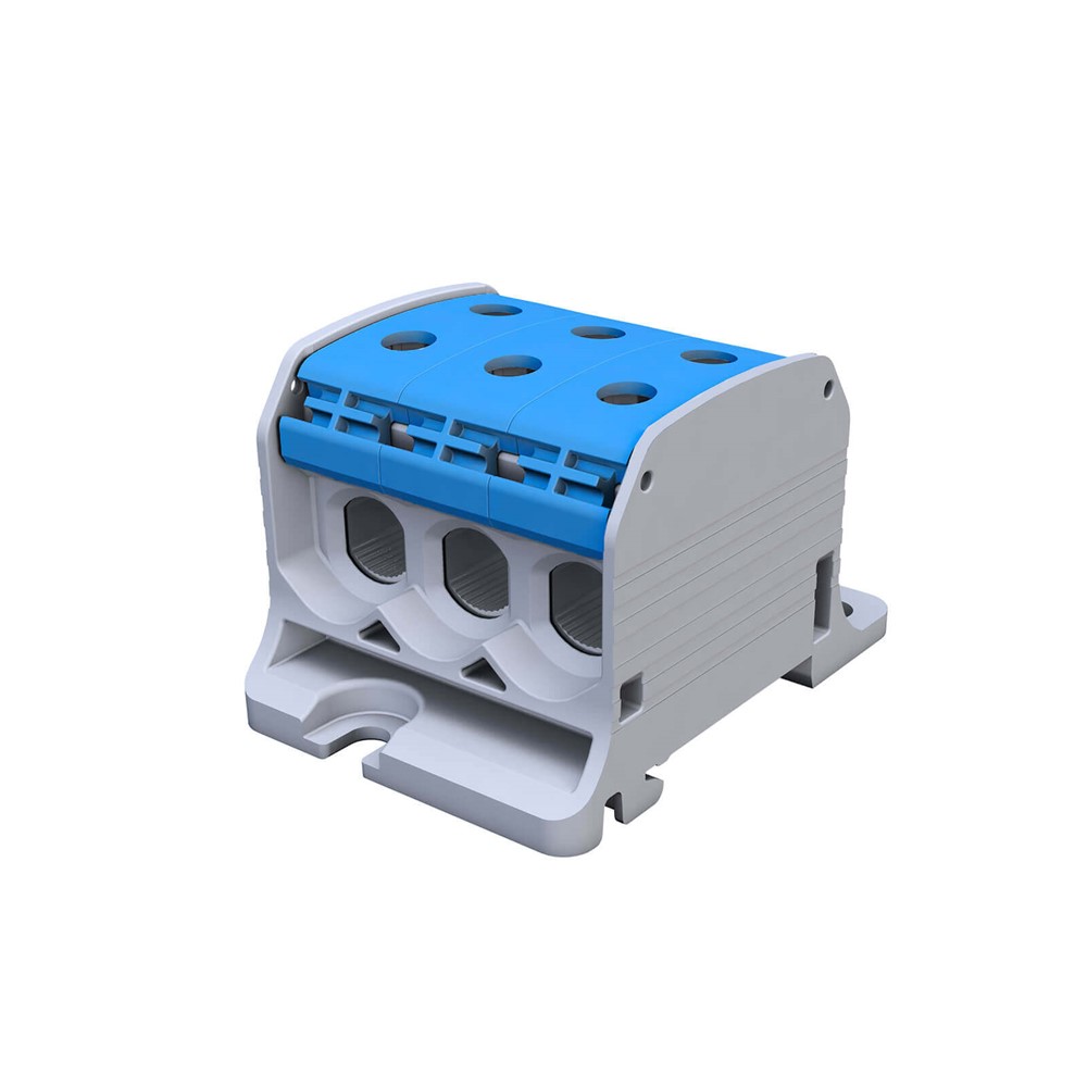 81003003 Тунелна клема STB 50-3, 6 отвора, 1P 6x Al/Cu 87360 4-35 мм², 150A, blue, Simet