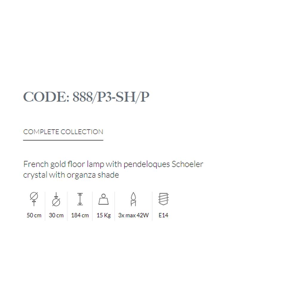 888/P3-SH/P/002 FLOOR LAMP PENDEL SCHOELER CRYSTAL ORGANZA SHADE 3xMAX42W E14 French gold Possoni_small