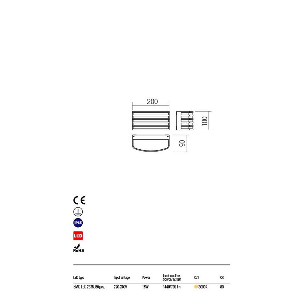 90038 SEBRA LED SMD 15W IP54 DG 3000K Аплик, Redo_small