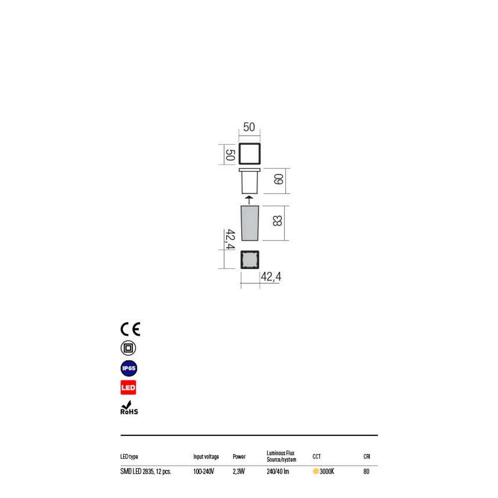 90040 XPI INCAS LED SMD 2.3W IP65 SW 3000K(Sq) Спот, Redo_small