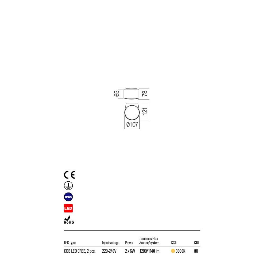 90062 LOG LED COB 12W IP65 WH 3000K Аплик, Redo_small