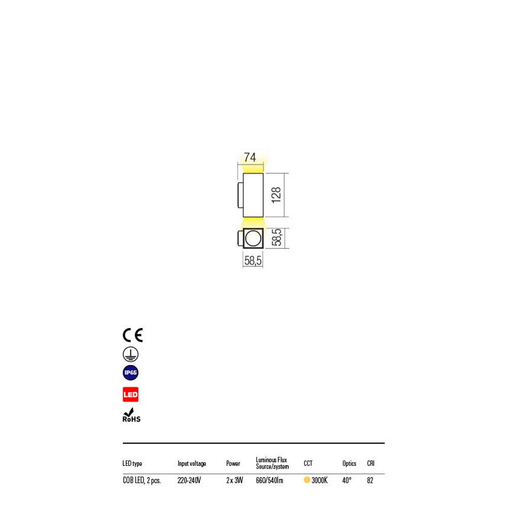90087 QUAD LED COB 2X3W IP65 MW 3000K (Sq) Аплик, Redo_small
