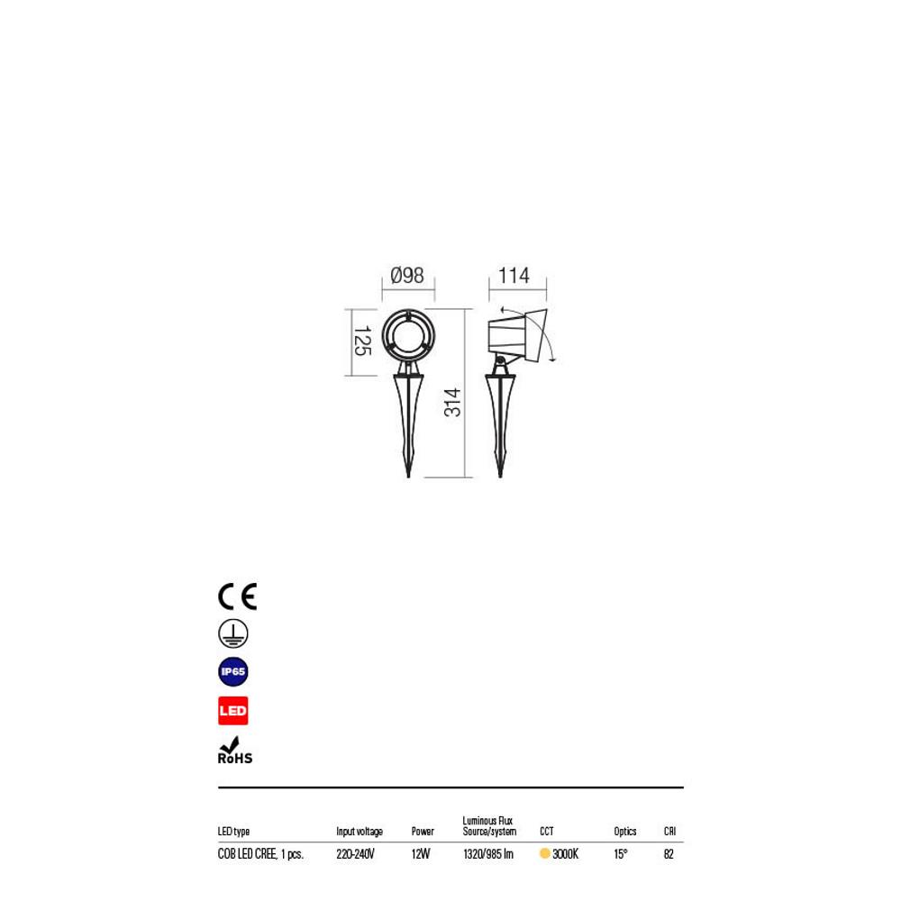 90110 ZIGGY PR LED COB 12W IP65 DG 3000K Спот-прожектор, Redo_small