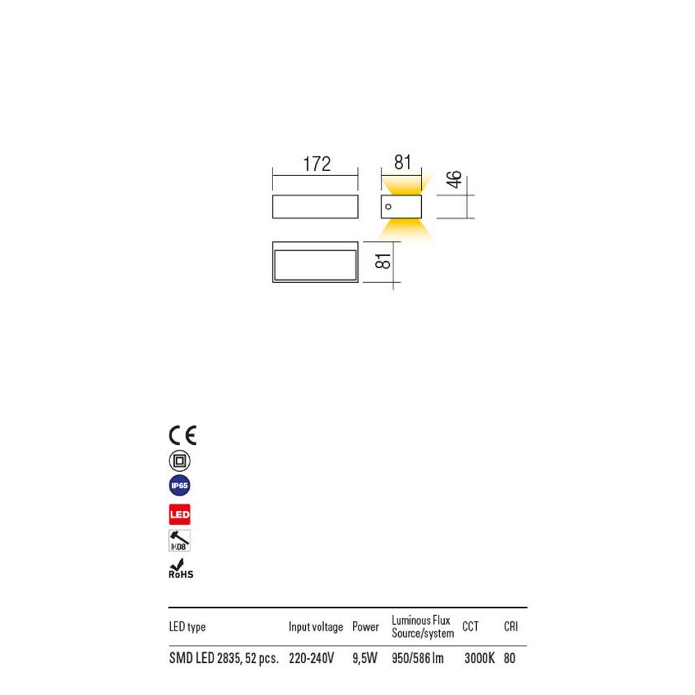 90153 LAMPRIS LED SMD 9W IP65 DG 3000K Аплик, Redo_small