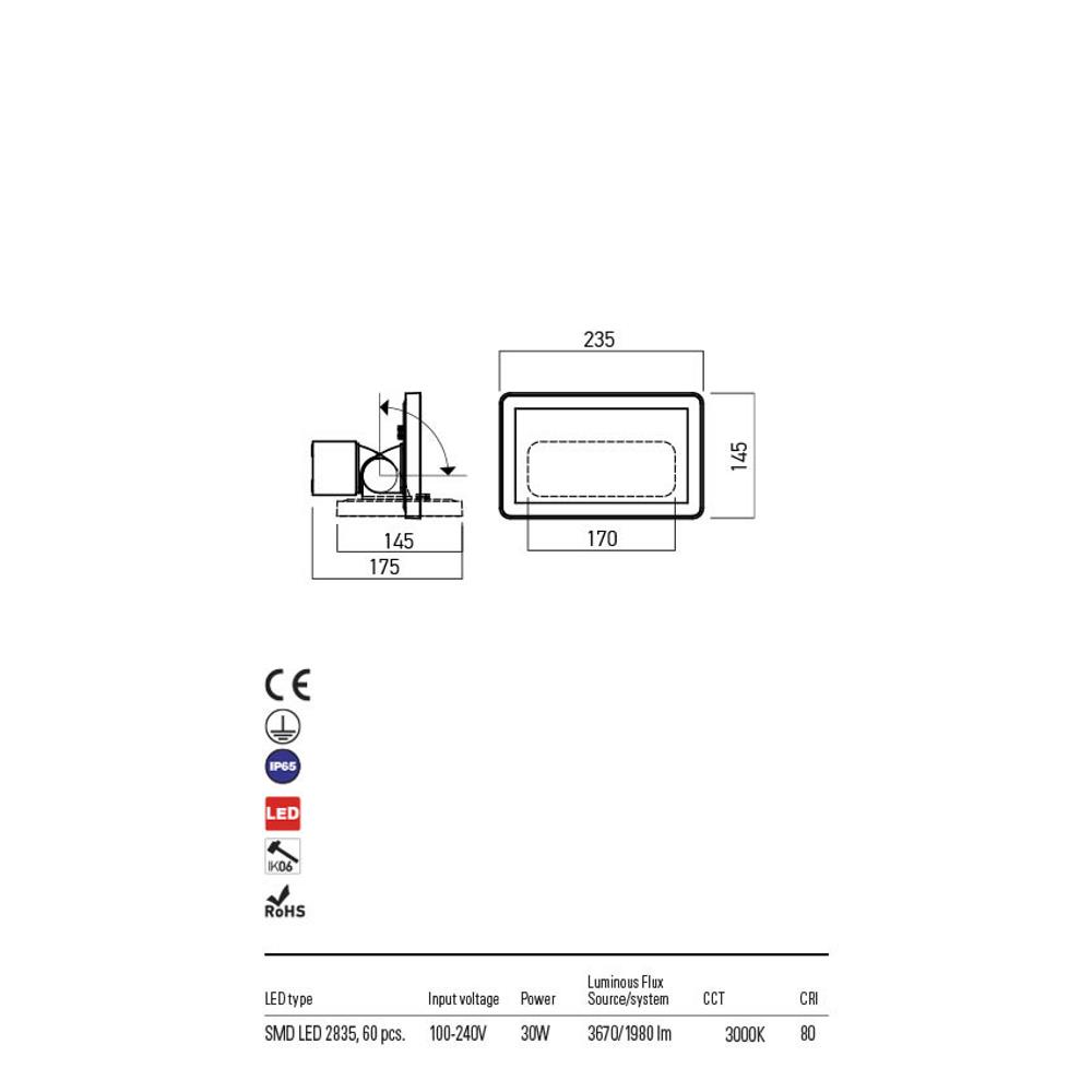90243 FLUX PR LED 30W IP65 DG 3000K Подвижен прожектор, Redo_small