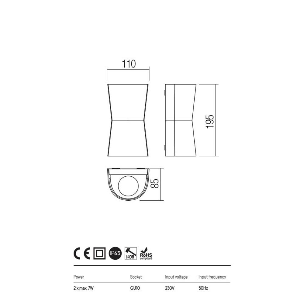 90458 TRON AP GU10 2x7W IP65 DG Аплик, Redo_small