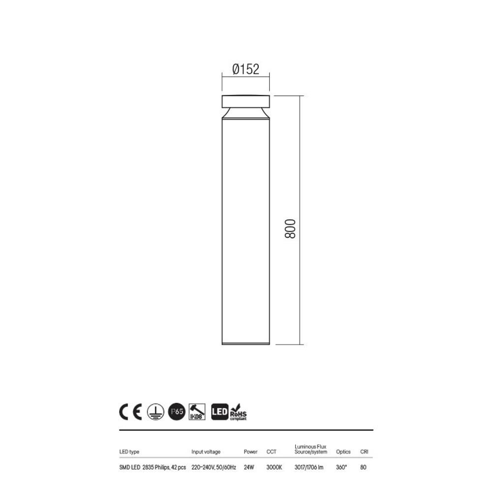 90506-DALI Градински болард Xgrow, SMD LED 24W DALI IP65 3000K, цвят Corten, Redo_small