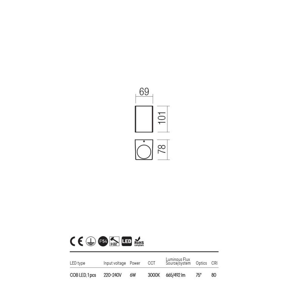 90527 BRIO AP LED COB 6W IP54 DG 3000K Аплик, Redo_small
