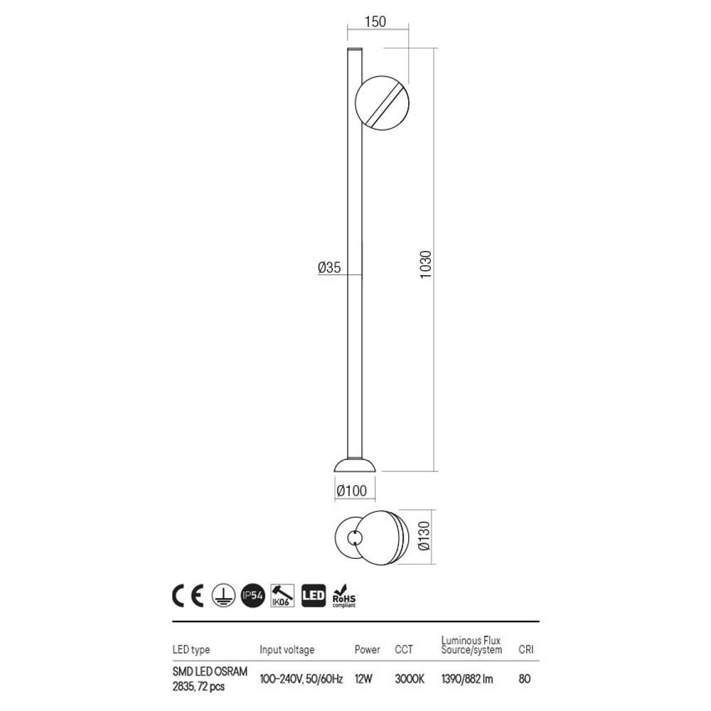 90557 Градински болард Magnus, SMD LED 12W IP54 3000K, H1030, цвят Dark grey, Redo_small