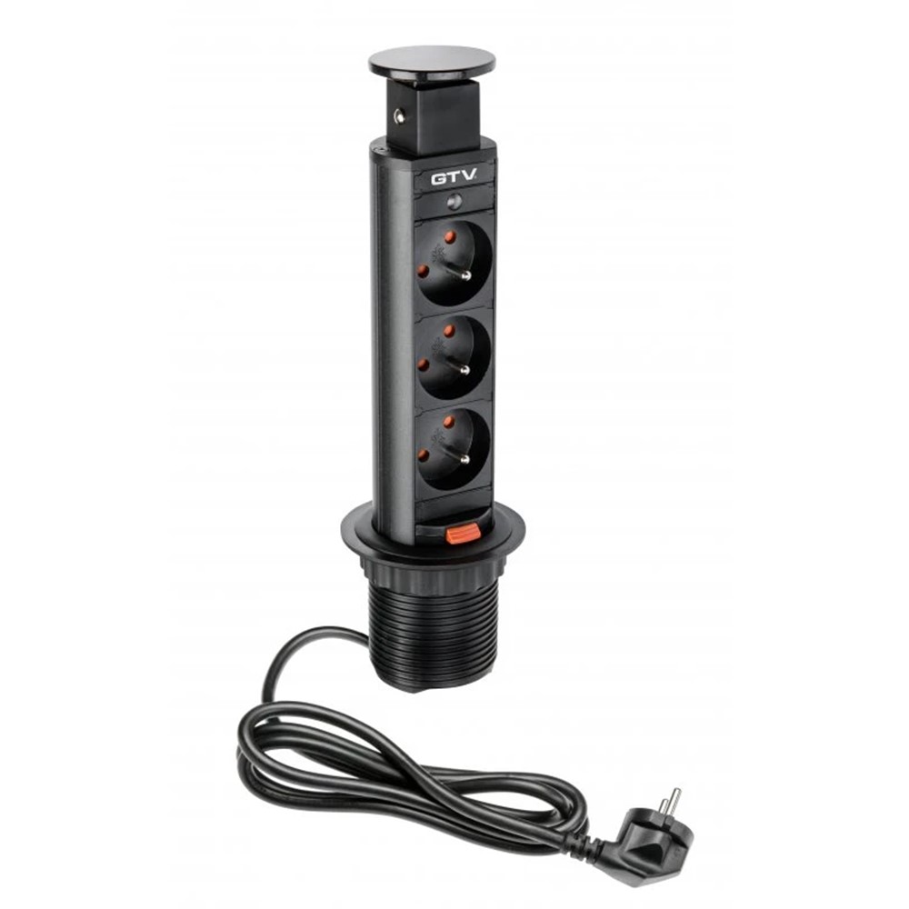 AE-BPW3U60-20 Pull-out контакт за вгражд., 3х френски стандарт, кабел 1,5 м, черен GTV