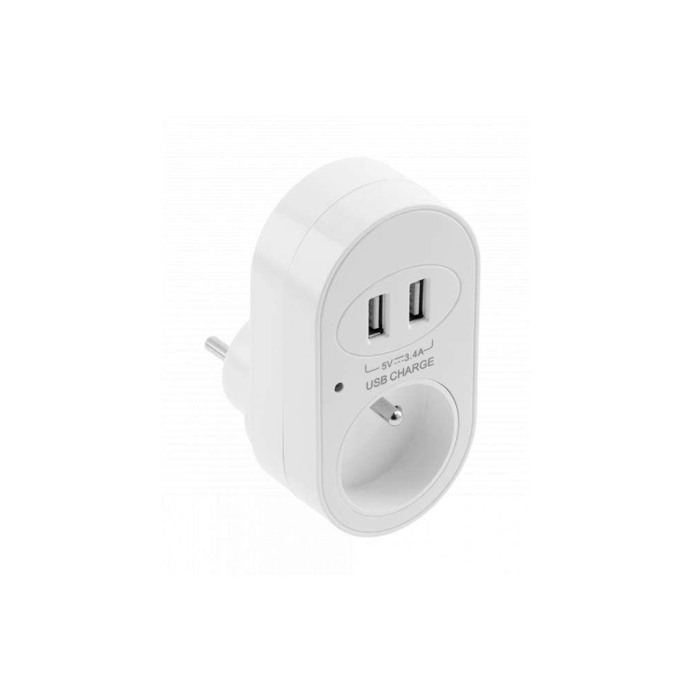 AE-GSF2USB-10 Адаптер френски стандарт, 2x USB, 220-240VAC, max. 3500W, IP20, бял GTV_small