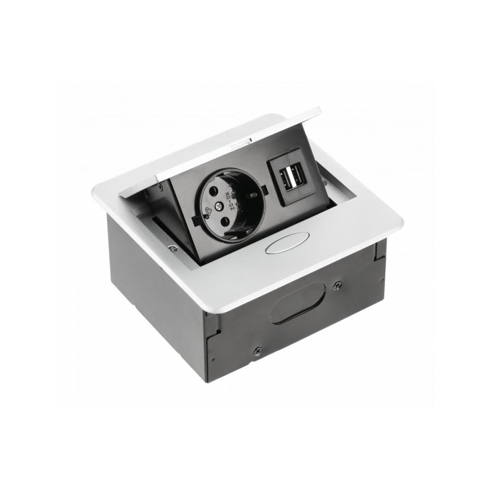 AE-PB1SAVA-53 AVARO Pop-up контакт за вгражд., 1x Schuko, 2x USB A, кабел 1,5 м, сребрист GTV_small