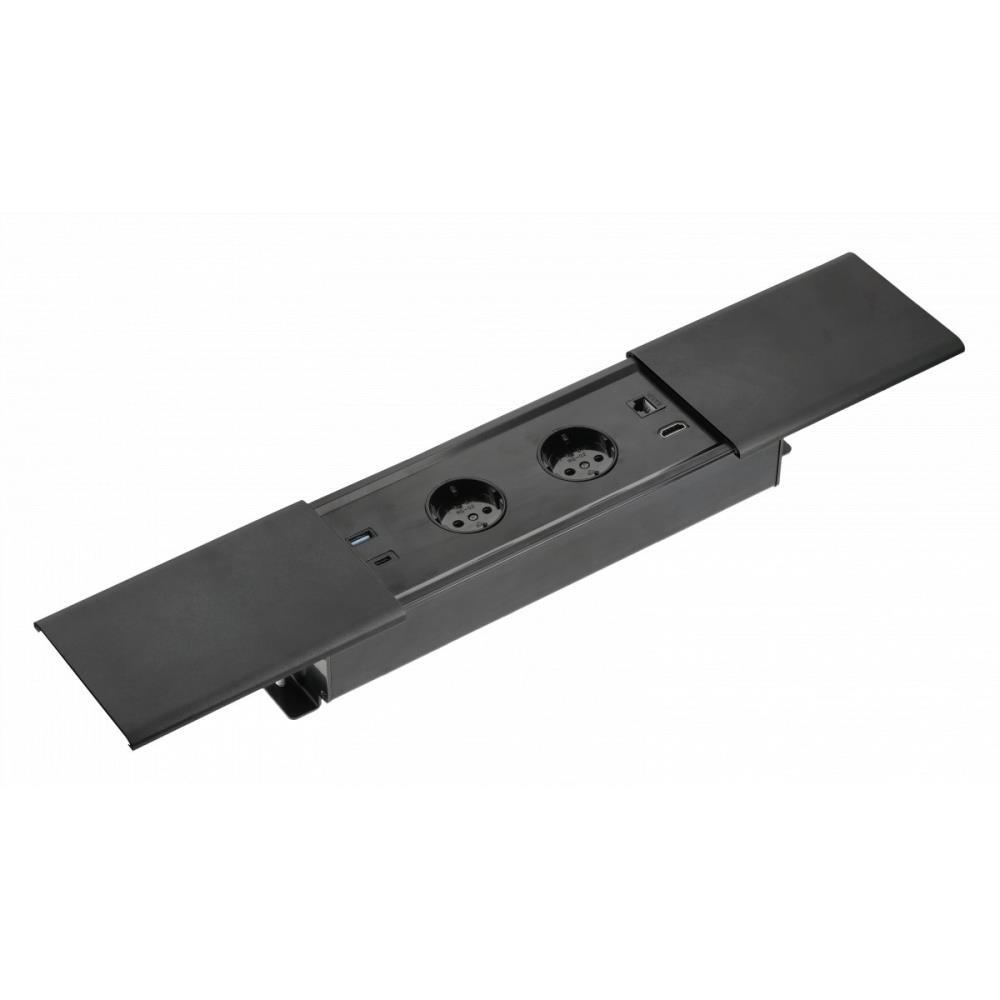 AE-PB2SPRES-20 PRESTINO контакт за вгражд., 2x Schuko, USB, RJ45, HDMI, кабел 1,5 м, черен GTV_small