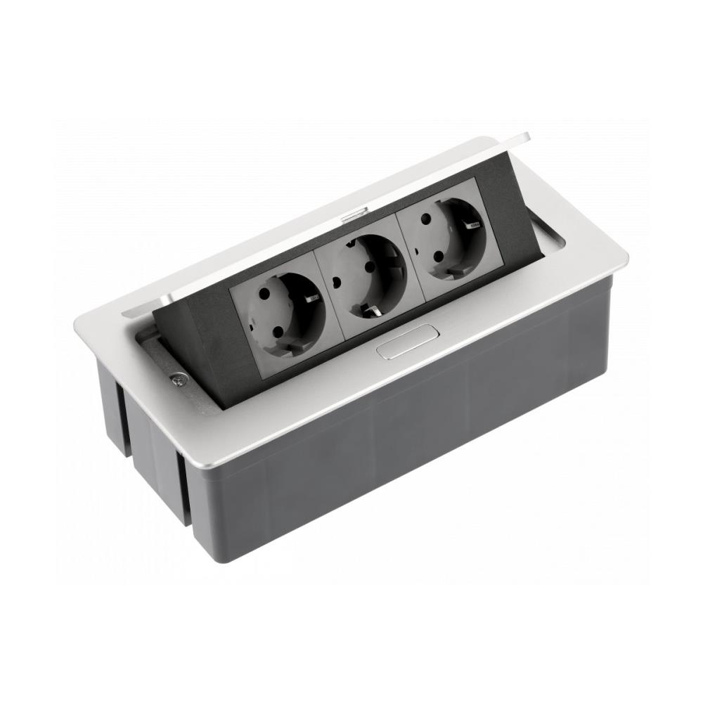 AE-PBSC3GS-53 SOFT контакт за вграждане 3х Schuko, с кабел 1,5 м, сребрист GTV
