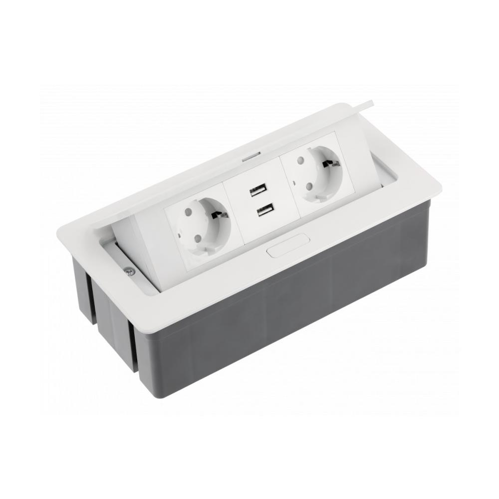 AE-PBSUC2GS-10 SOFT контакт за вграждане 2х Schuko, 2x USB с кабел 1,5 м, бял GTV