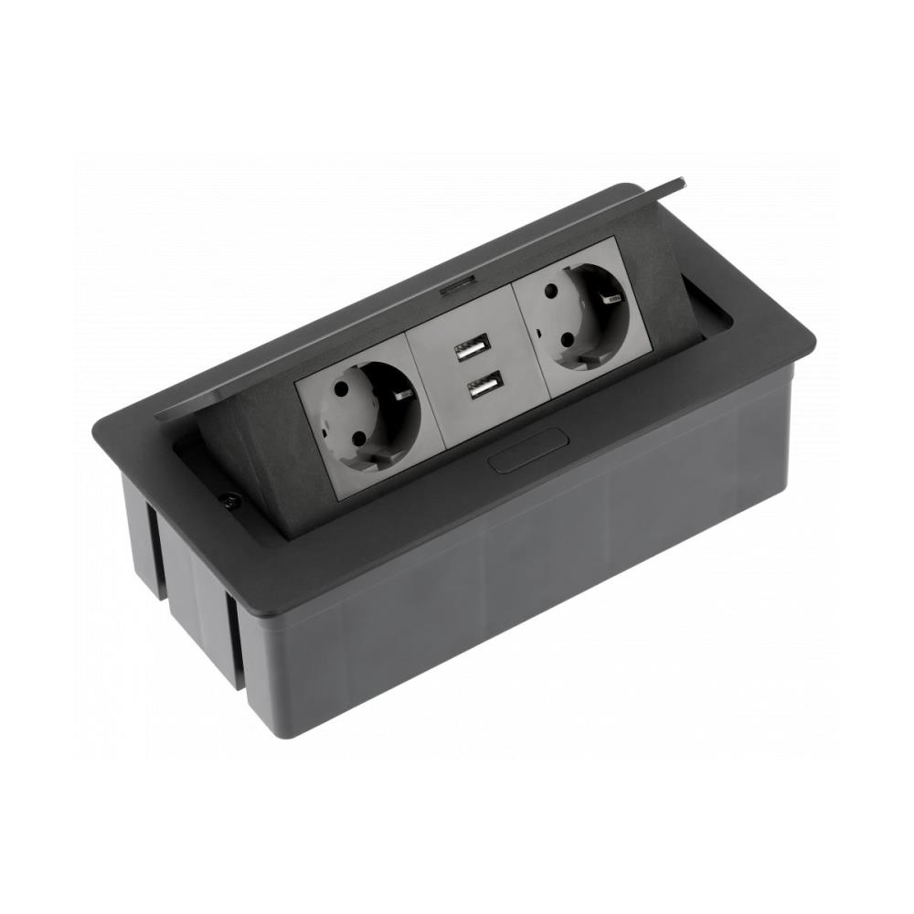 AE-PBSUC2GS-20N SOFT контакт за вграждане 2х Schuko, 2x USB с кабел 1,5 м, черен GTV