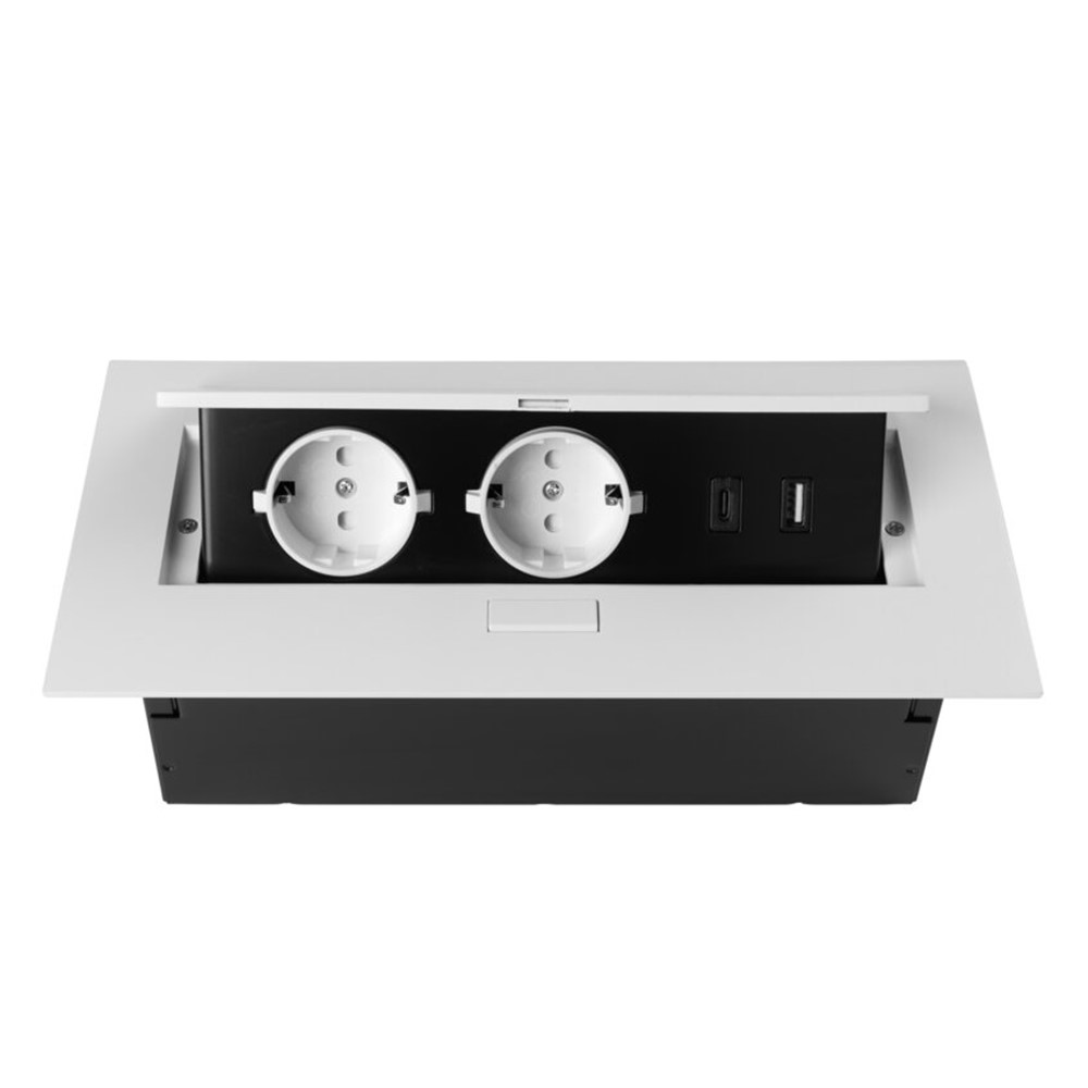 AE-PBU02GS-10N Контакт за вграждане, 2x Schuko, USB A+C, без кабел, white, GTV
