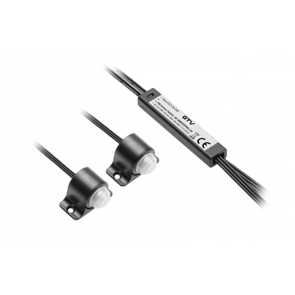AE-WBEZDPIR2-20 Сензорен ключ, 2хPIR, 1 режим, 12-24V, max.24/48W, кабел 2 м, черен, GTV_small