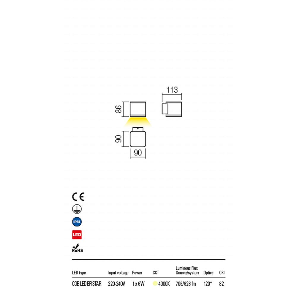 9081 BETA Аплик LED COB 6W IP54 DB 4000K (SQ), Redo_small