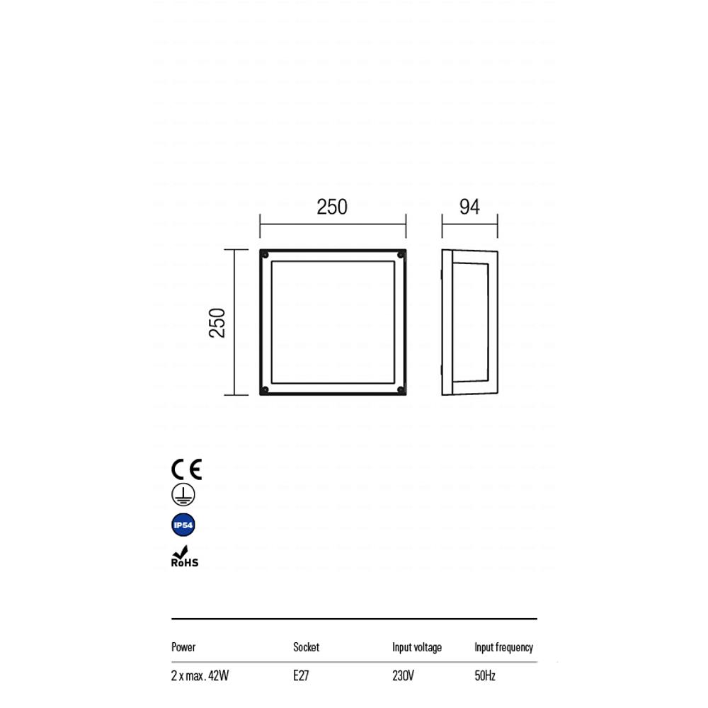 9892 BRICK Glass AP/Аплик/Плафон 2X42W E27 IP54 DG square, Redo_small
