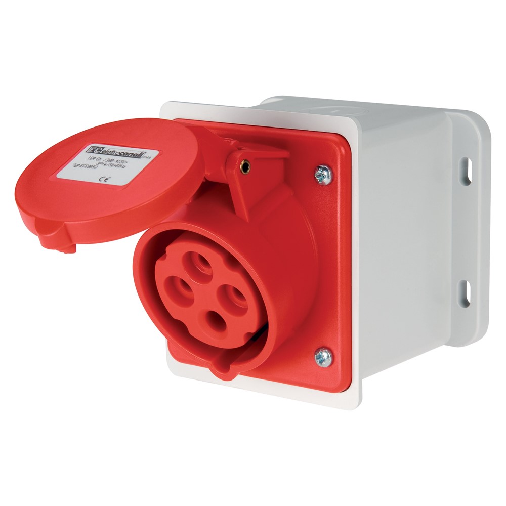EC690581D Трифазен индустриален контакт за открит монтаж с основа 20°, 3P+N+E 32A 380V IP44, Elettrocanali_small