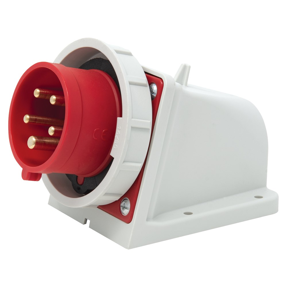 EC690751 Трифазен индустриален щепсел за стенен монтаж с наклонена основа 15°, 3P+N+E 16A 380V IP67, Elettrocanali