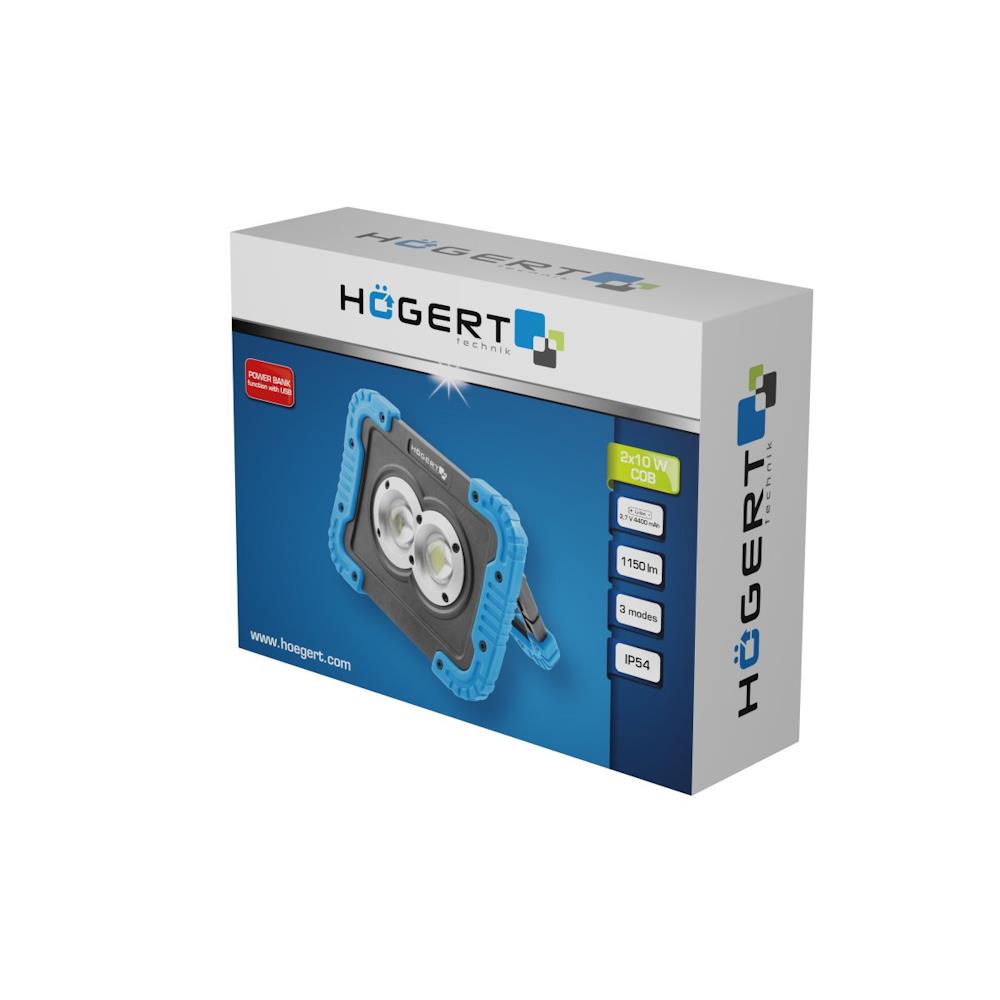 HT1E430 Портативен LED прожектор USB 2x10W 1150lm IP54 Hogert_small