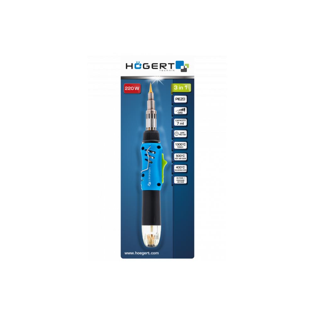 HT2C401 Газов поялник с горелка и горещ въздух 3 в 1, 7 ml газ, Högert_small