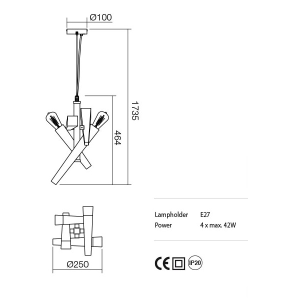IGL P4 06 12 Окачване GALEA SU 1.4X40W E27 BLACK/ANTIQUE BRASS, Incanti_small
