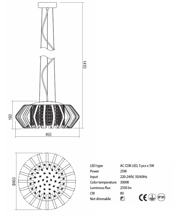 IRN P5 11 Окачване RENEE SUSP 25W LED GOLD, Incanti_small